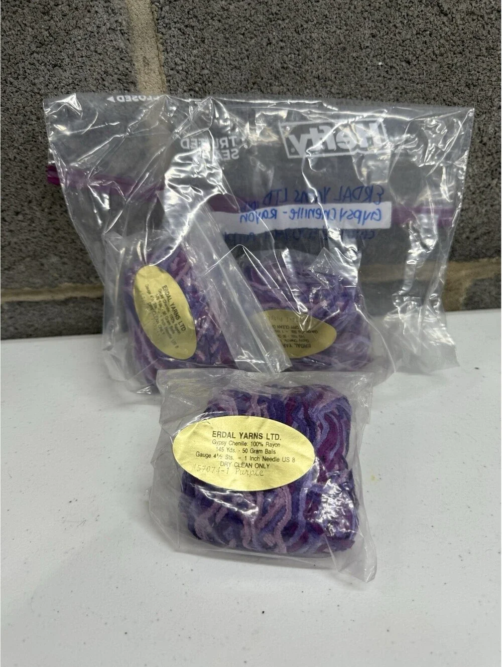Erdal Yarns LTD Gypsy Chenille 100% Rayon Color #57074-1 Purple 3 Skein Lot